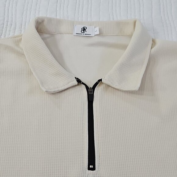 Banana Republic Waffle Knit Sweater Men's L Taupe 1/4 Zip Long Sleeve EUC LN - Picture 4 of 13